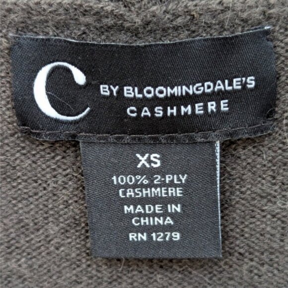 C by Bloomingdales 2PLY 100% Cashmere Cardigan Sweater Grey Ribbed Knit Trim XS - Picture 6 of 6